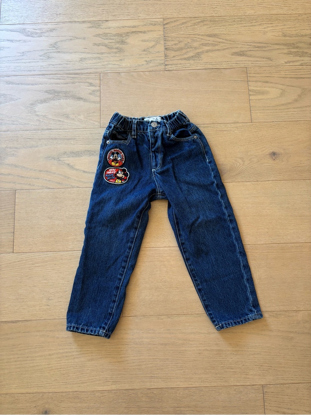Zara kid dark wash Mickey Mouse denim jeans, size 3T